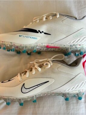 Nike White Lacrosse Cleats with Teal and Pink Accents